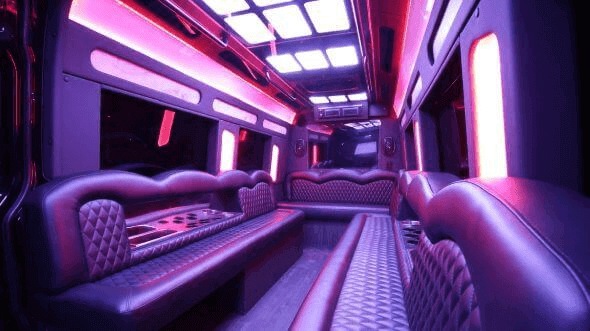 Interior of Charter Bus Company The Woodlands's 14 Passenger Sprinter Limousine in The Woodlands