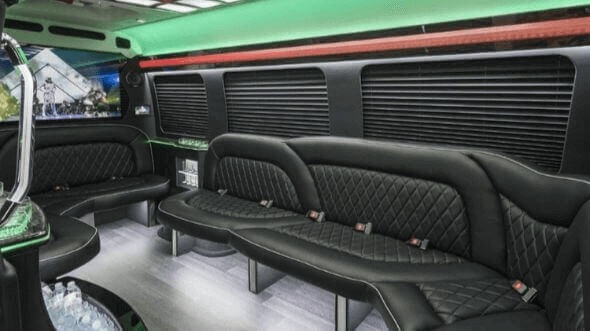 Interior of Charter Bus Company The Woodlands's 15 Passenger Party Bus in The Woodlands