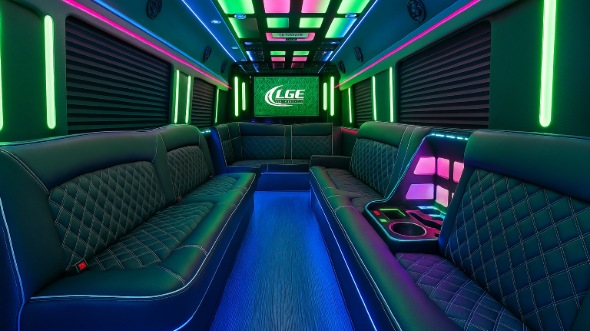 Interior of Charter Bus Company Houston's 20 Passenger Party Bus in Houston